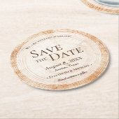 Dessous-de-verre Rond En Papier Mariage rustique Bois coupe tranche arbre enregist (Incliné)