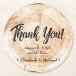 Dessous-de-verre Rond En Papier Mariage rustique Merci coupe bois en faveur<br><div class="desc">Voici notre Rustic Mariage bois coupe Merci Favor Dessous de verre papier rond, la façon parfaite de personnaliser votre mariage merci cadeaux. Ces dessous de verre sont dotés d'une conception de disques imprimés coupés en bois, ajoutant une touche rustique à votre journée spéciale. Faites une impression durable sur vos invités...</div>
