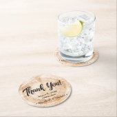 Dessous-de-verre Rond En Papier Mariage rustique Merci coupé en bois (En situation)