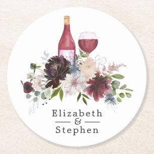 Dessous-de-verre Rond En Papier Mariage sur le thème du vin Bourgogne et Blush