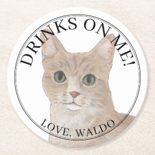 Dessous-de-verre Rond En Papier Mariage Tabby Cat Orange Personnalisé