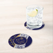 Dessous-de-verre Rond En Papier Mariage tartan bleu (En situation)