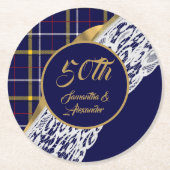 Dessous-de-verre Rond En Papier Mariage tartan bleu (Devant)