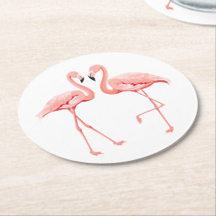 Dessous-de-verre Rond En Papier Mariage Tropical aux Flamants Roses, Fête, Luau de