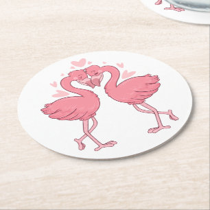 Dessous-de-verre Rond En Papier Mariage Tropical de Plage au Flamant Rose Mignon