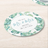 Dessous-de-verre Rond En Papier Mariage tropical Monstera Palm Leaf (Incliné)