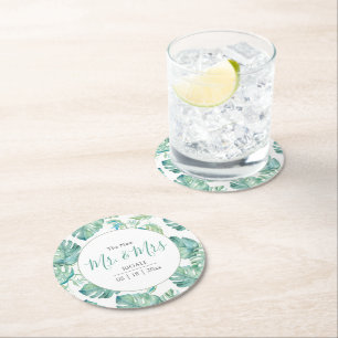 Dessous-de-verre Rond En Papier Mariage tropical Monstera Palm Leaf