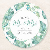 Dessous-de-verre Rond En Papier Mariage tropical Monstera Palm Leaf (Devant)
