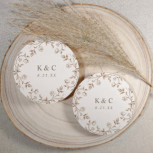 Dessous-de-verre Rond En Papier Mariage Vintage Floral Brun Français