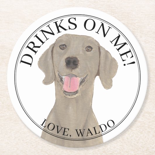 Dessous-de-verre Rond En Papier Mariage Weimaraner personnalisé (Devant)