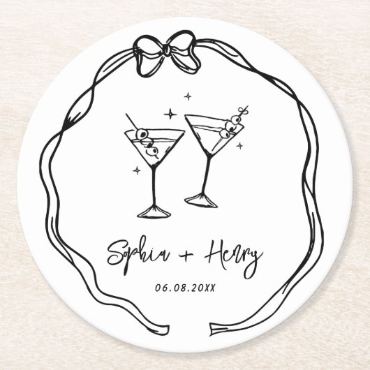 Dessous-de-verre Rond En Papier Mariage Whimsical Bow (Devant)