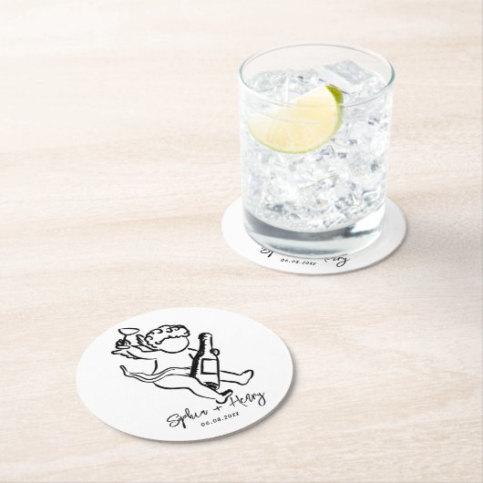 Dessous-de-verre Rond En Papier Mariage Whimsical Bow (En situation)