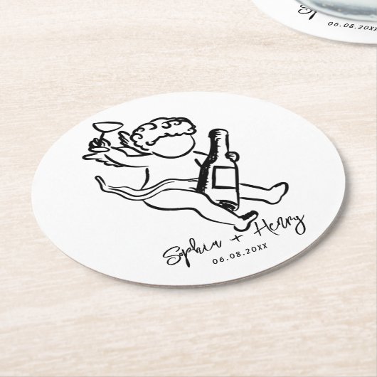 Dessous-de-verre Rond En Papier Mariage Whimsical Bow (Incliné)