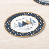 Dessous-de-verre Rond En Papier Marine Arbres Bleus Points Fêtes de Noël modernes (Incliné)