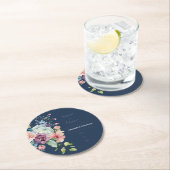 Dessous-de-verre Rond En Papier Marine Bleu Aquarelle Floral Mariage Enregistrer l (En situation)