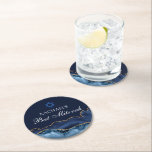 Dessous-de-verre Rond En Papier Marine Blue Gold Agate Custom Bat mitzvah Party<br><div class="desc">L'élégante agate bleu marine et or orne le côté de ce dessous de verre de papier Bat mitzvah moderne. Le nom de votre fille est écrit dans une belle écriture formelle sous l'Étoile de David. Parfait pour une famille juive chic et élégante célébrant l'appel de leur fille à la Torah....</div>