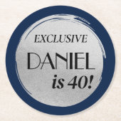 Dessous-de-verre Rond En Papier Marine moderne Anniversaire Bleu Argent (Devant)