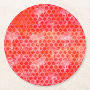 Dessous-de-verre Rond En Papier Marocain de corail de Flamant rose d'aquarelle