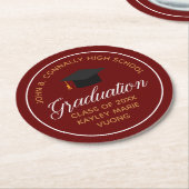 Dessous-de-verre Rond En Papier Maroon Gold Graduation Custom School Party (Incliné)