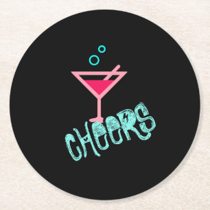 Dessous-de-verre Rond En Papier Martini - Boisson d'alcool Pop Art, rose et turquo