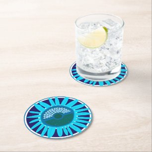 Dessous-de-verre Rond En Papier Mazipoodles Sunflower Sunshine : Bleu 1
