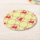 Dessous-de-verre Rond En Papier Médaillon de coq rouge Motif sur Jaune (Incliné)