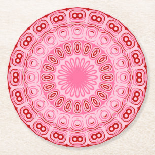 Dessous-de-verre Rond En Papier Médaillon de kaléidoscope rose et rouge Mandala