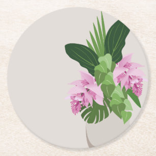 Dessous-de-verre Rond En Papier Medinilla Tropical Fleur rose dans Vase Beige