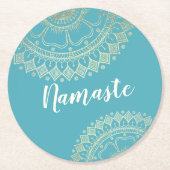 Dessous-de-verre Rond En Papier Méditation Yoga Instructeur Vert Bleu Or Mandala (Devant)