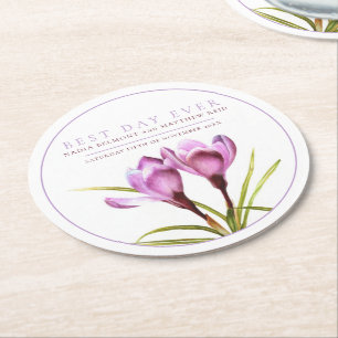 Dessous-de-verre Rond En Papier Meilleur jour jamais crocus mariage d'aquarelle co
