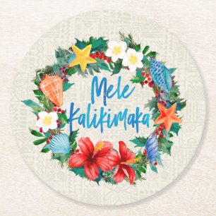 Dessous-de-verre Rond En Papier Mele Kalikimaka Hawaiian Christmas Wreath