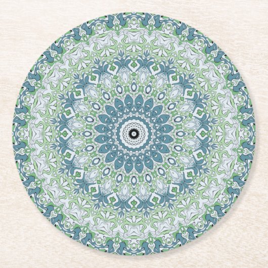 Dessous-de-verre Rond En Papier Mer Vert et Bleu Côte Motif Mandala (Devant)