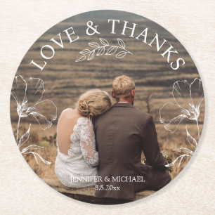 Dessous-de-verre Rond En Papier merci, fleurs blanches photo mariage de la botaniq
