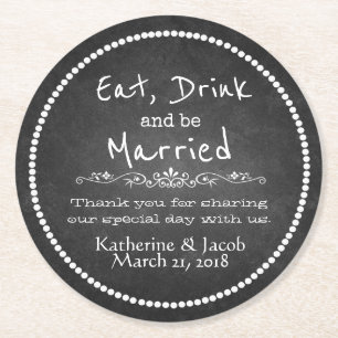 Dessous-de-verre Rond En Papier Merci Mariage Chalkboard Favoriser le Dessous de v