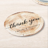 Dessous-de-verre Rond En Papier Merci Mariage rustique de grain de bois (Incliné)
