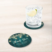 Dessous-de-verre Rond En Papier Merci Mariage Turquoise rustique (En situation)