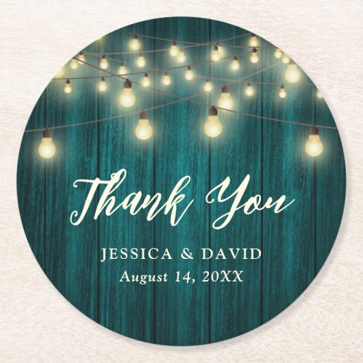 Dessous-de-verre Rond En Papier Merci Mariage Turquoise rustique (Devant)