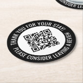 Dessous-de-verre Rond En Papier Merci noir et me scanner Code QR promotionnel (Incliné)