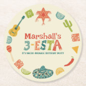 Dessous-de-verre Rond En Papier Mexique Thème 3 Esta Troisième Anniversaire (Devant)