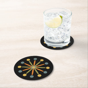 Dessous-de-verre Rond En Papier Mi-siècle Coloré Starburst Couleurs personnalisées