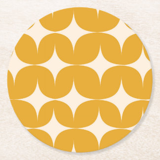 Dessous-de-verre Rond En Papier Mid Century Modern Beige Starbursts on Orange