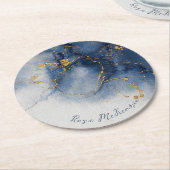 Dessous-de-verre Rond En Papier Midnight Blues et reflets dorés Abstrait (Incliné)