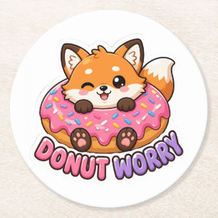 Dessous-de-verre Rond En Papier Mignon Donut Renard Kawaii Ne T'inquiète Pas Pun N