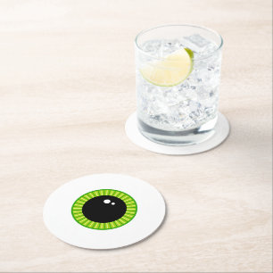Dessous-de-verre Rond En Papier Mignonne Eyeball Vert Funny