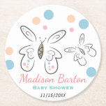 Dessous-de-verre Rond En Papier Mignons papillons et points Baby shower fille<br><div class="desc">Des papillons et des points minimalistes sur des dessous de verre de douche pour bébés.</div>