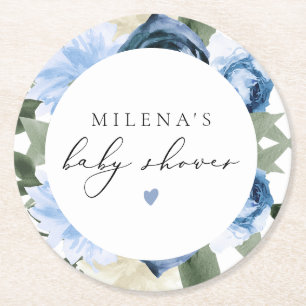 Dessous-de-verre Rond En Papier MILENA Dusty Blue Floral Boy Baby shower