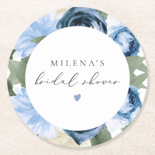 Dessous-de-verre Rond En Papier MILENA Quelque Chose de Bleu Floral Bridal Shower