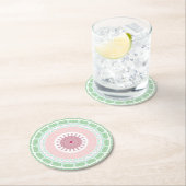 Dessous-de-verre Rond En Papier Mint and Pink Geometric Mandala Pattern (En situation)