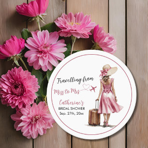 Dessous-de-verre Rond En Papier Mlle à Mme Voyage Robe Rose Arc Bridal Shower
