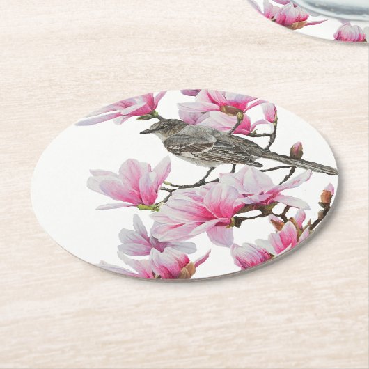 Dessous-de-verre Rond En Papier Mockingbird / Magnolias (Incliné)